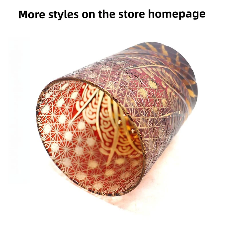 

Japanese Edo Kiriko Whisky Glass, Hand-Cut Wave & Chrysanthemum Pattern, Crystal Tumbler