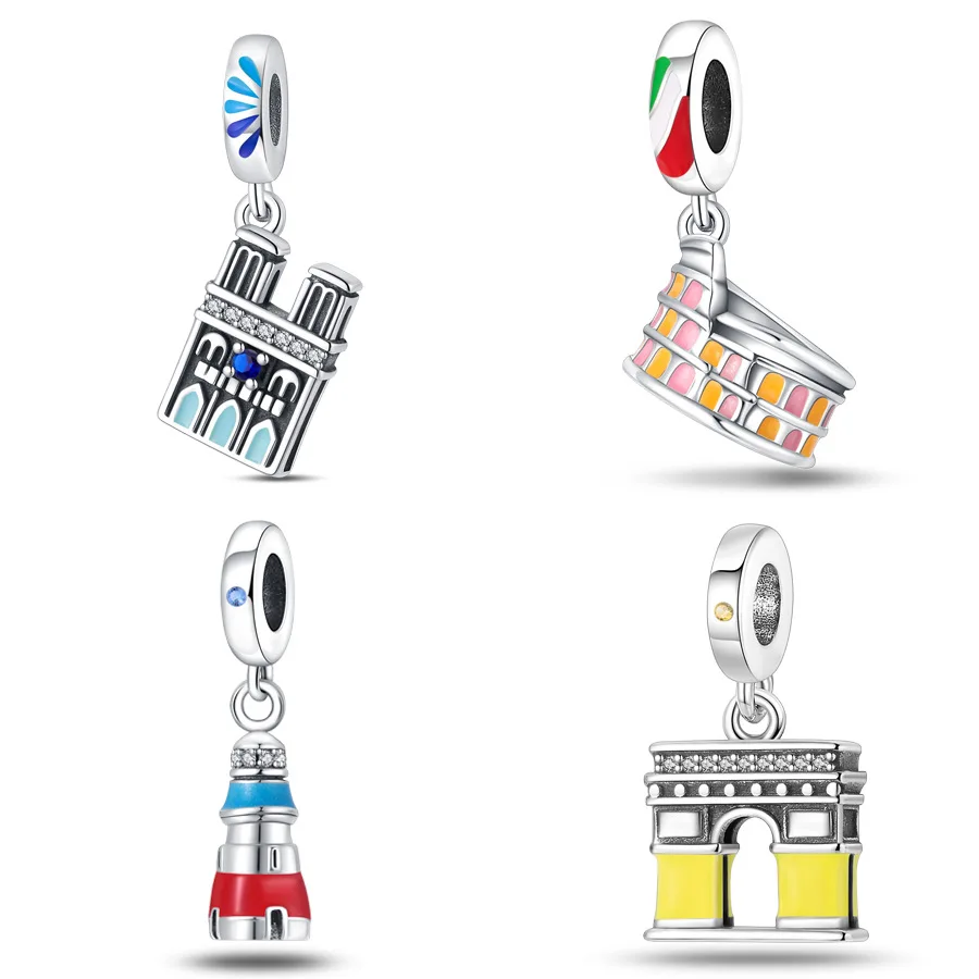 Best-selling copper-gold-plated new luminous architectural series Paris Notre-Dame bead pendant bracelet beads
