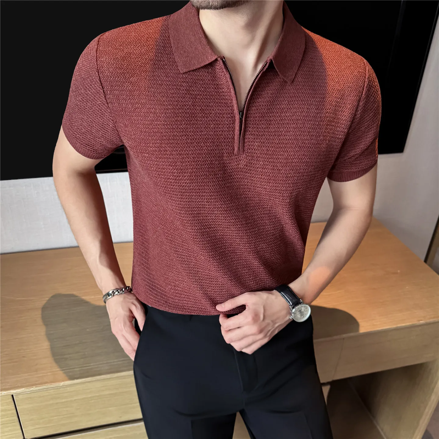 Men's 2026 New Arrival Lyocell Linen Half Zip Knit Polo Shirt Breathable Casual Business Summer Daily Wear Top