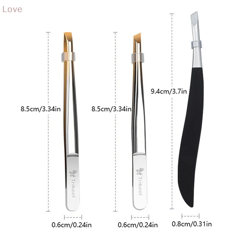 [L&P] ステンレス鋼フラット斜め先端多機能ピンセット眉毛ピンセット顔の毛の除去メイクアップつけまつげツール