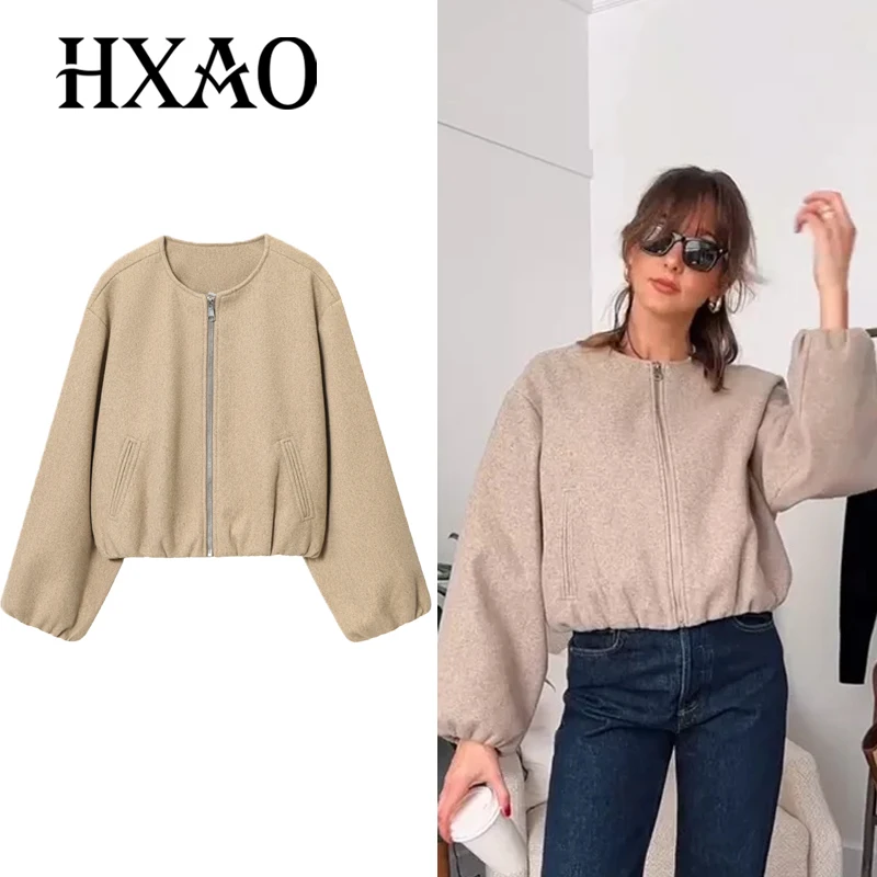 

HXAO Women's Long Sleeve Bomber Jacket Coat Autumn Cropped Coat Women Top Outerwears Women's Top Vintage Top Female Jacket Girls