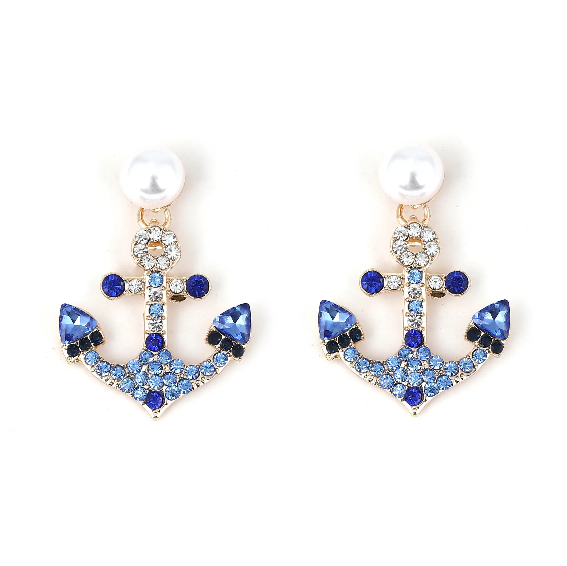 Fashion Creative Anchor Pearl Earrings For Women Vintage Rhinestone Charms Cross Pendant Earrings Office Party Jewelry Lady Gift