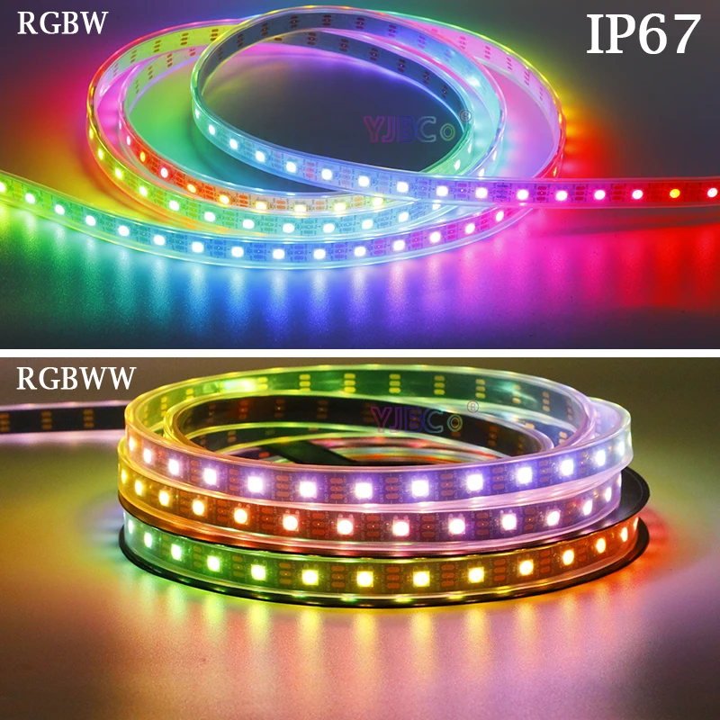 Imagem -05 - Endereçável Rgbw Rgbww em Tira Conduzida 60leds m Smd 5050 Rgb Branco Pixle ic Sk6812 Fita da Lâmpada Inteligente Barra de Luzes Flexíveis 12v 5v