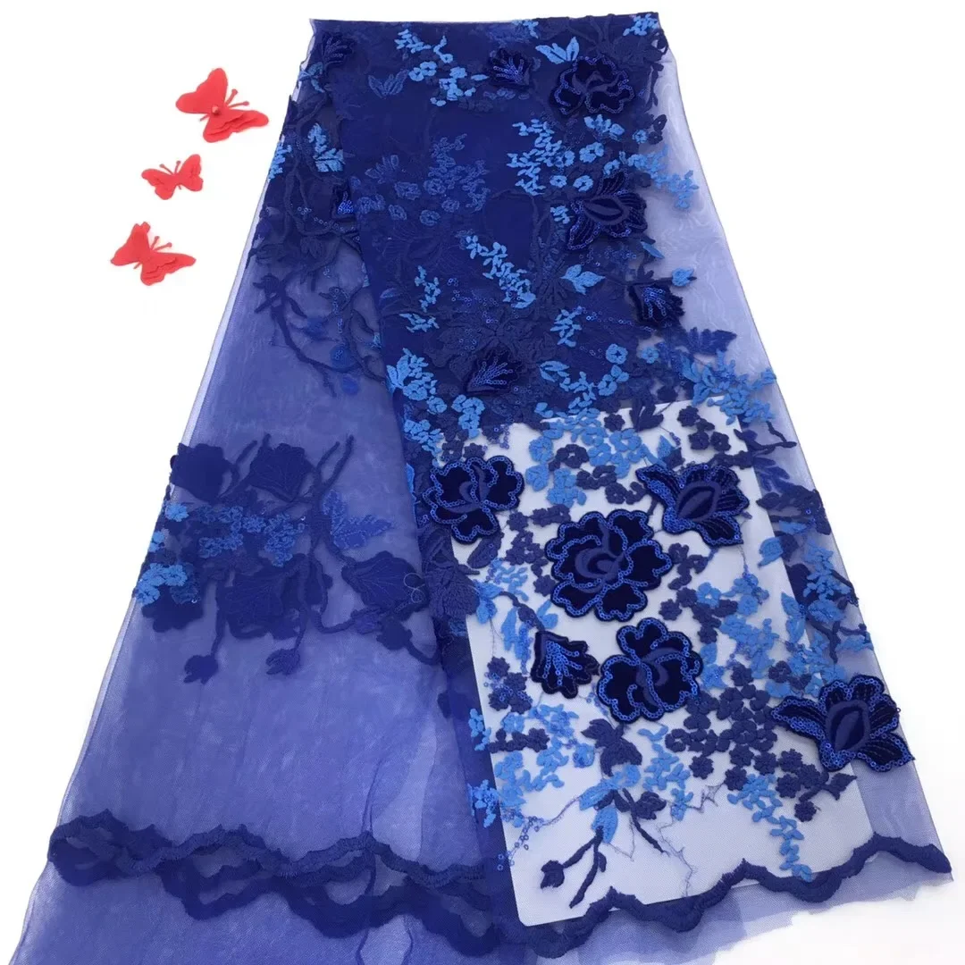 

New Silver/Blue Lace Fabric 2021 Sequins Nigerian Tulle French Lace Fabric Women African Net Mesh Lace RF112