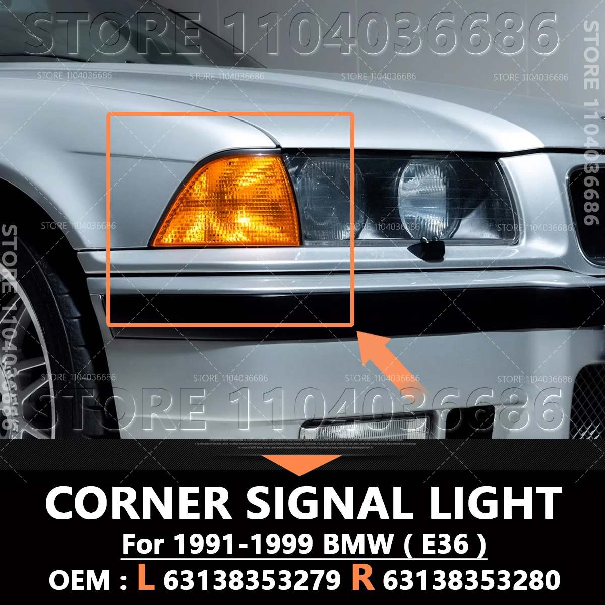 

Для 1991-1999 E36 BMW 318i 318ti 320i 325i 328i M3 4DOOR Угловой указатель поворота автомобиля Белый Желтый Серый 63138353279 63138353280
