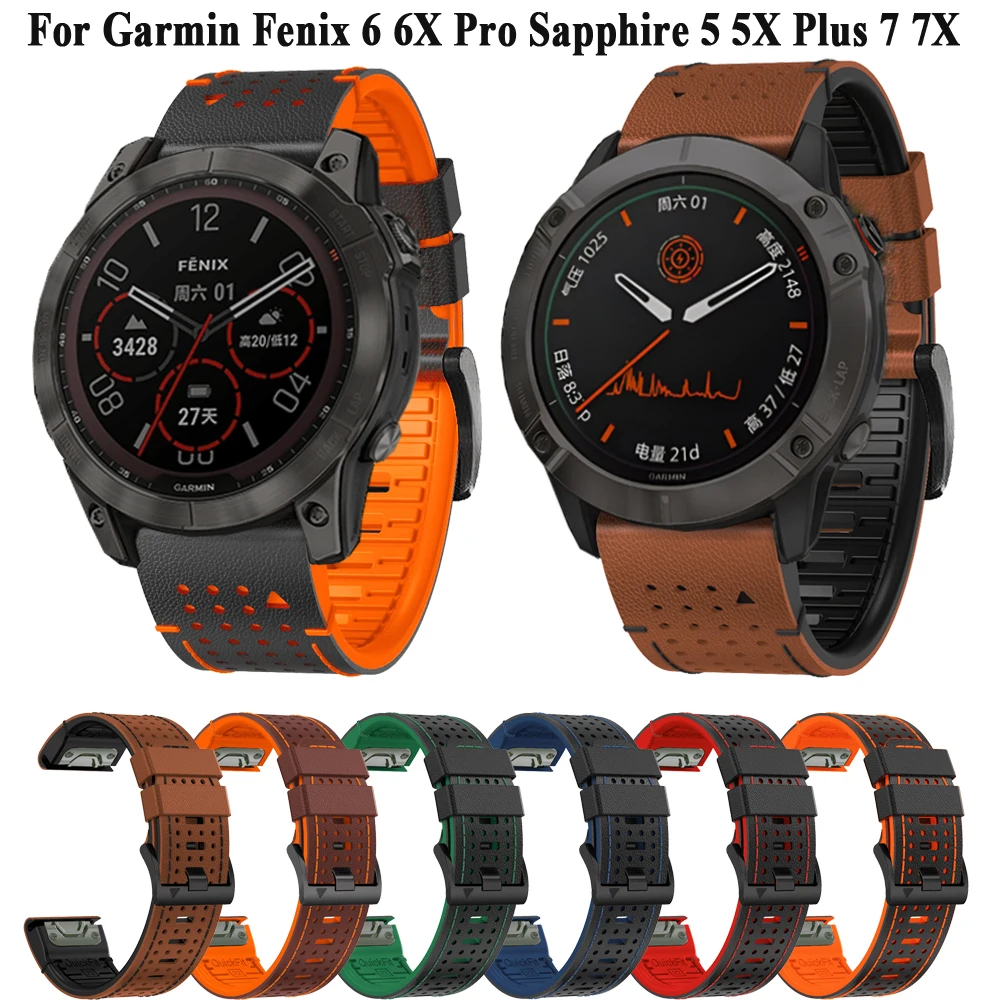 

Ремешок силиконовый и кожаный для смарт-часов Garmin Fenix 6 6X Pro 5 5X Plus 7 7X 3HR Epix, 26/22 мм, ремешок Easyfit Forerunner 935 945 955