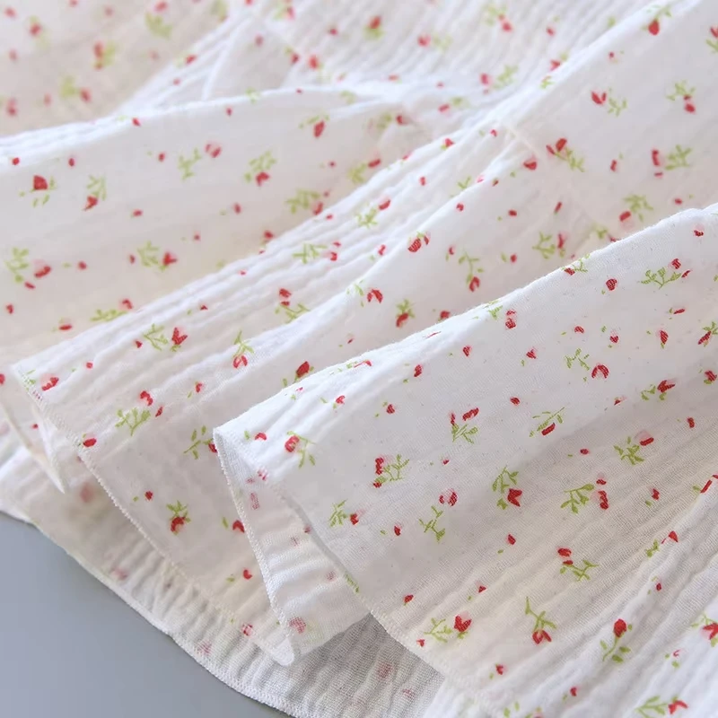 Women's 100% Cotton Crepe Gauze Nightgown Floral Sleeveless Spaghetti Strap Knee-Length Summer Home Sleep Dress M-XL - view 6