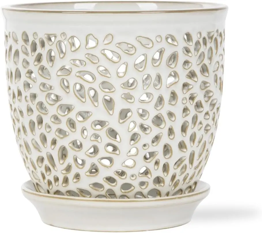 

Elegant Orchid Pot with Holes, Large 6.5 inch Premium Porcelain Ceramic Orchid Pot for Repotting, Durable Ceramic Plante