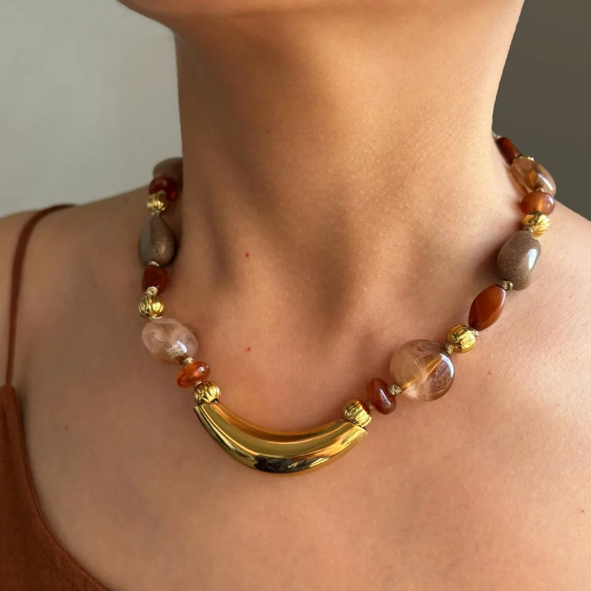 

Fashion Handmade Resin Beads Chain Necklace for Women Gold Plated Irregular Tube Choker Stainless Steel Gifts Fashion Jewelry