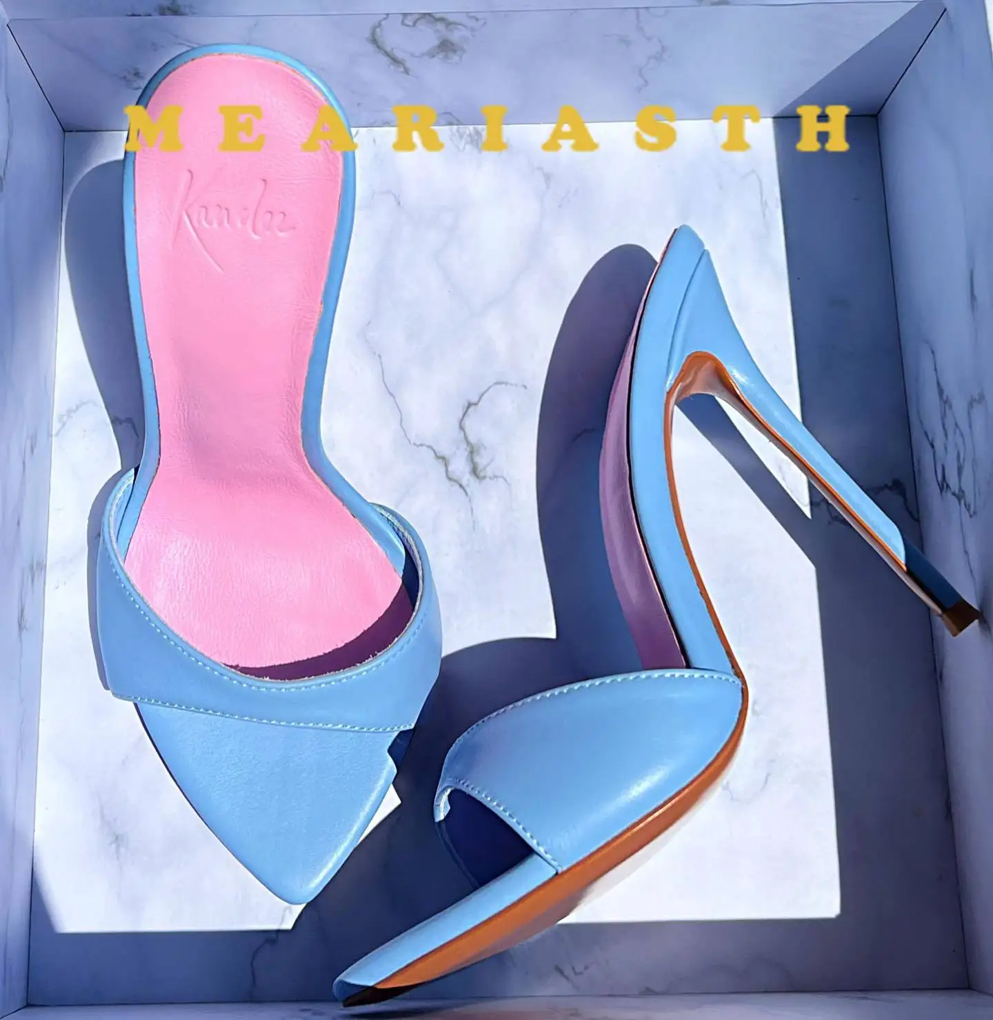 

Pointed Toe Women's High Heels 2025 Summer New Sexy Feather Decoration Simple Stiletto Slippers Fashion Banquet Open Toe Mules