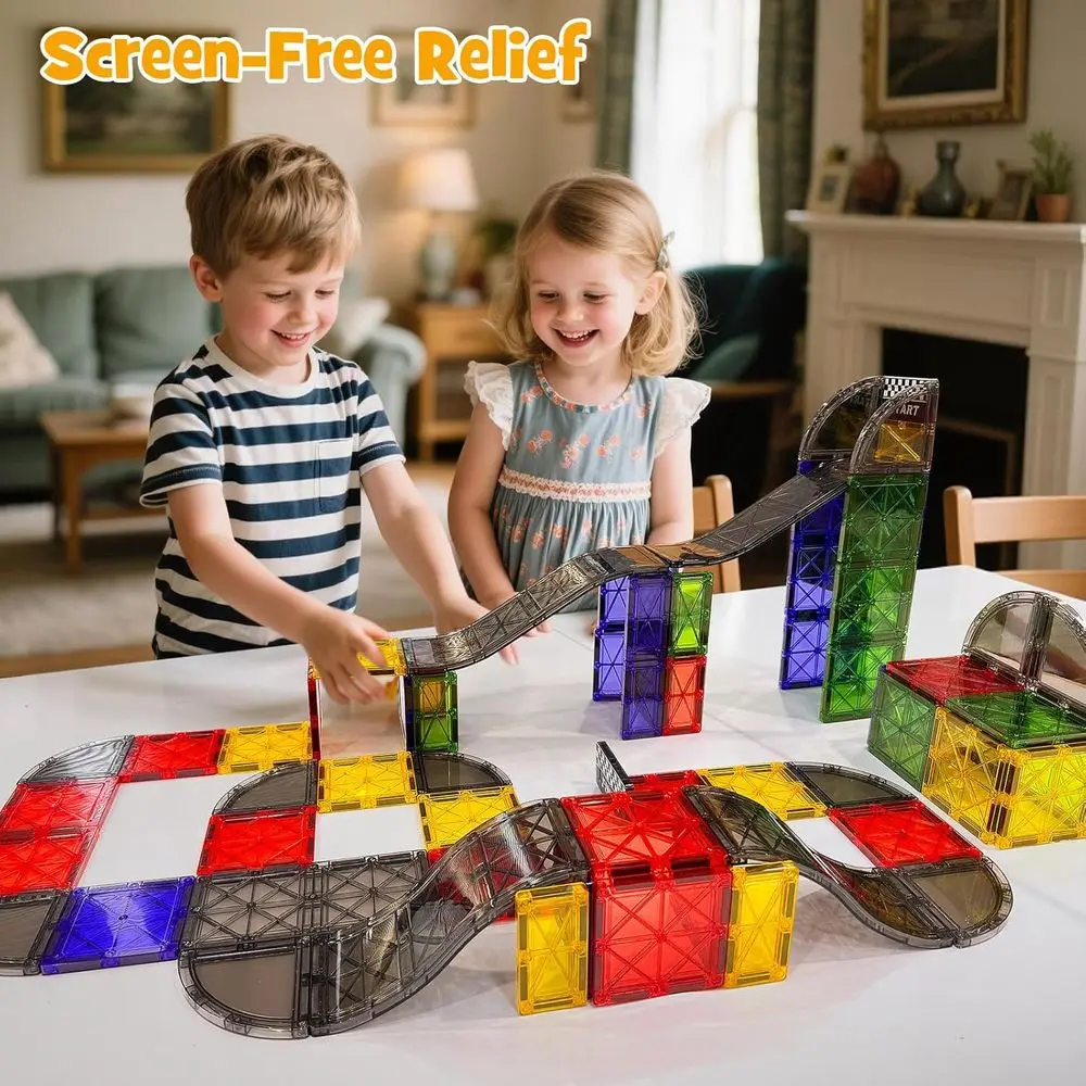 40ピースの磁気タイルセット（車付き）3歳以上向け：モンテッソーリ教育に触発された幼児向けの積み木