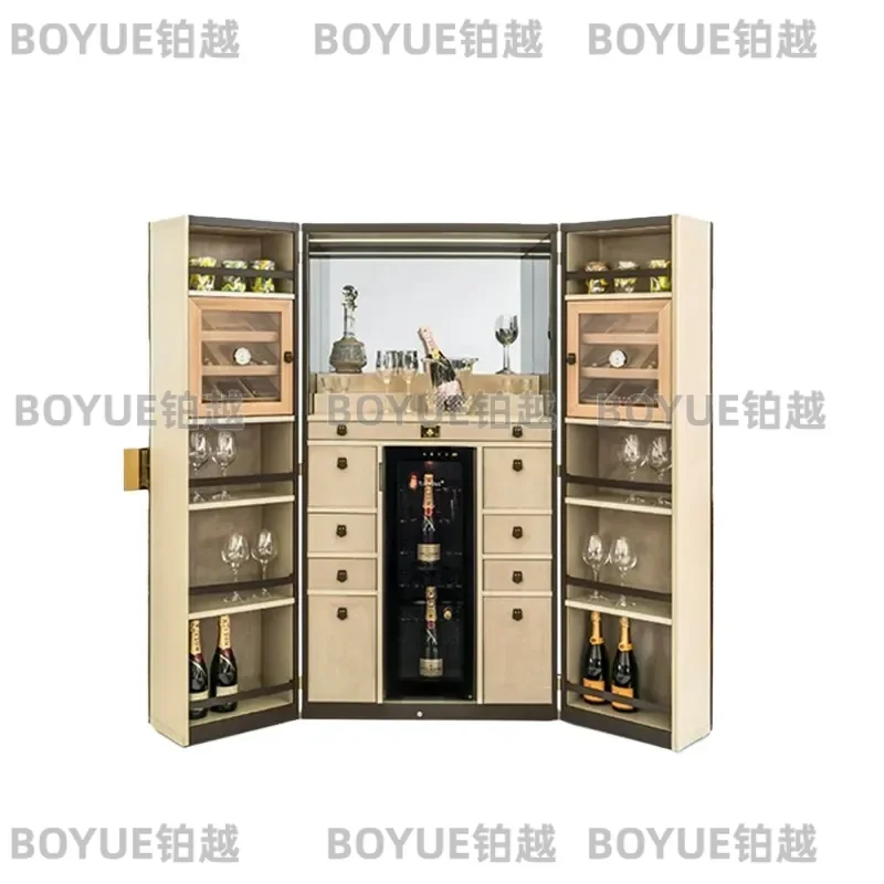 Italian Light Luxury Solid Wood Wine Cabinet High End Red Wine Storage Against Wall Villa Home Furniture Modern Display Shelf