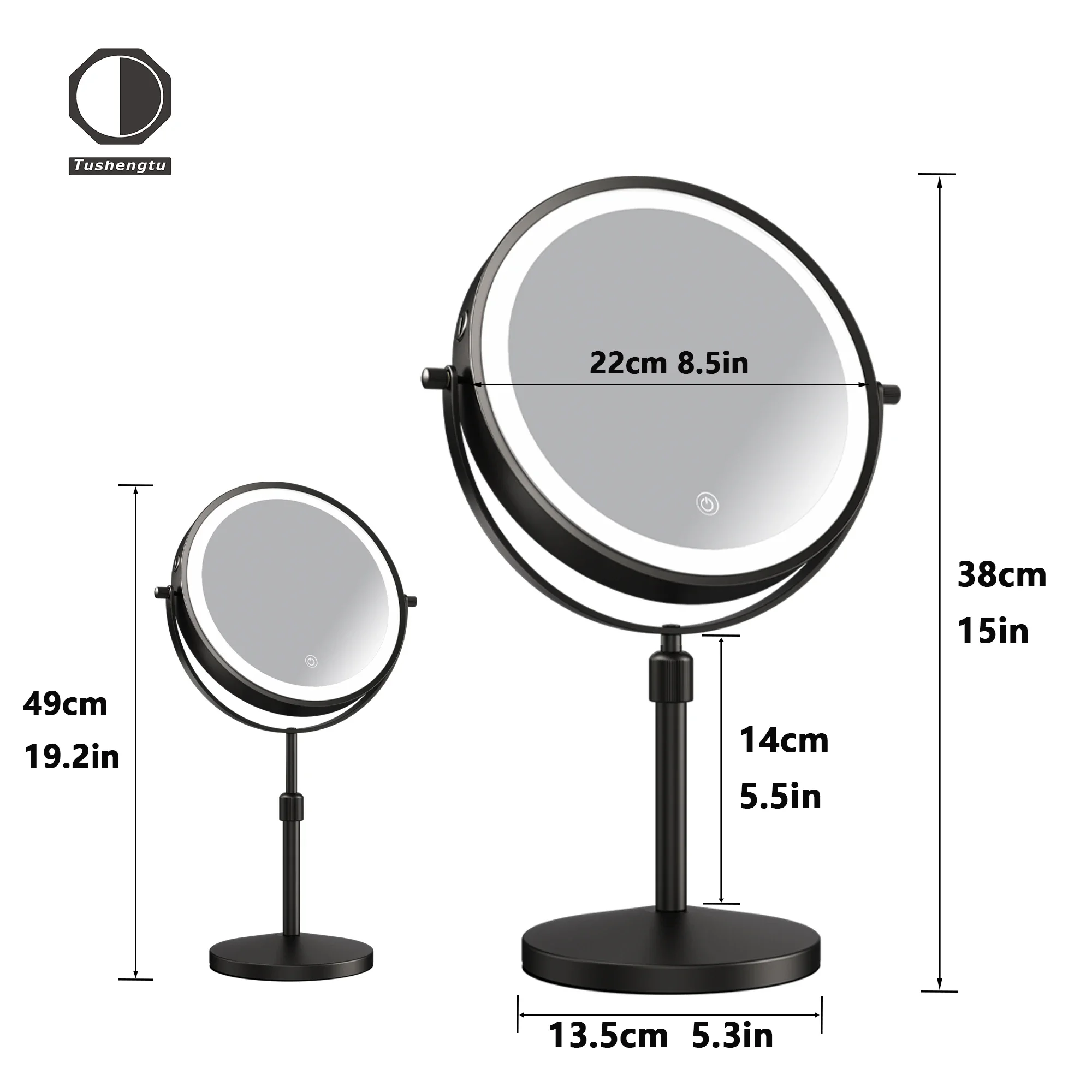 8.5 Inch Makeup Mirror With Light Lamp 10X Magnification 3 Color Lights,Adjustable Brightness Height Standing Cosmetic Mirror