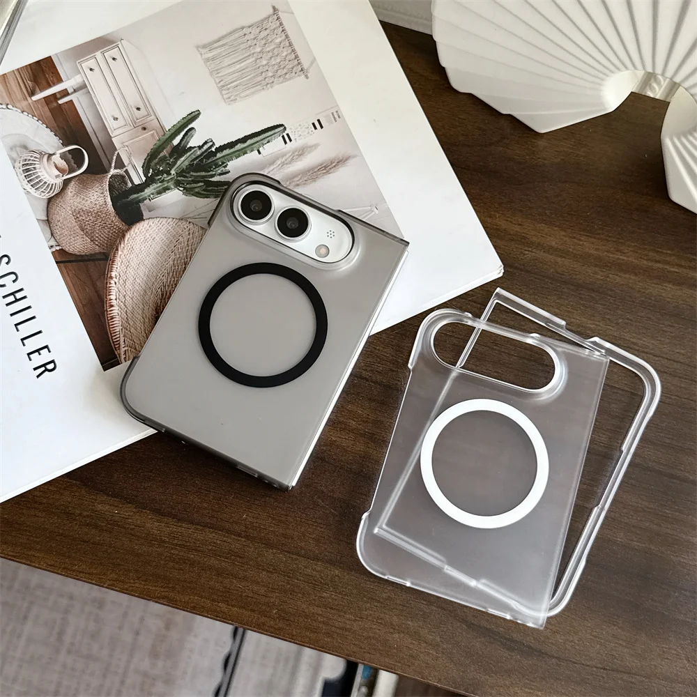 Korea Style Clear Magnetic Fundas Capa Phone Case For iPhone Duo Fold Transparent Shockproof Hard Cover With For Magsafe Ring