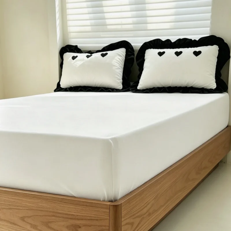 3pcs Fitted Bed Sheet With Elastic Band Anti-slip Adjustable Mattress Cover heart ruffles Pillowcase without pillow core