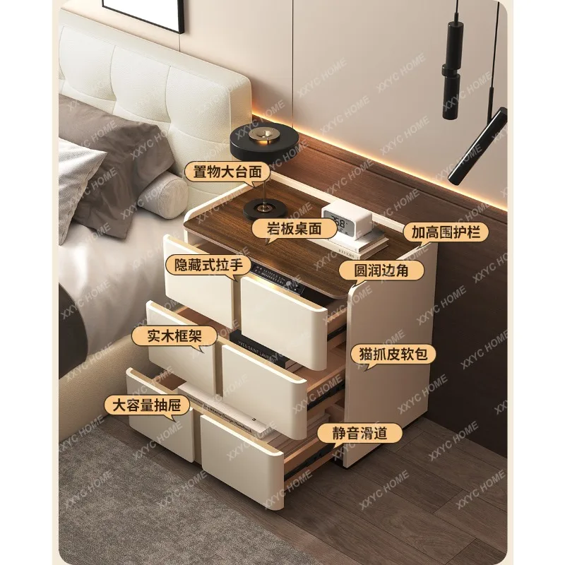 XX X Minimalist Hidden Bedside Table Beige Drawer Wood Mid Century Bedside Table Bedroom Living Room Mesitas De  Furniture