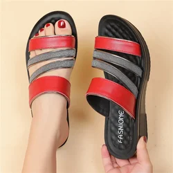 2021Shoes Woman Summer Sandals Women Leather Flat Comfortable Footwear Beach Slippers Women's Wedge Low Heels Shoes mother shoes