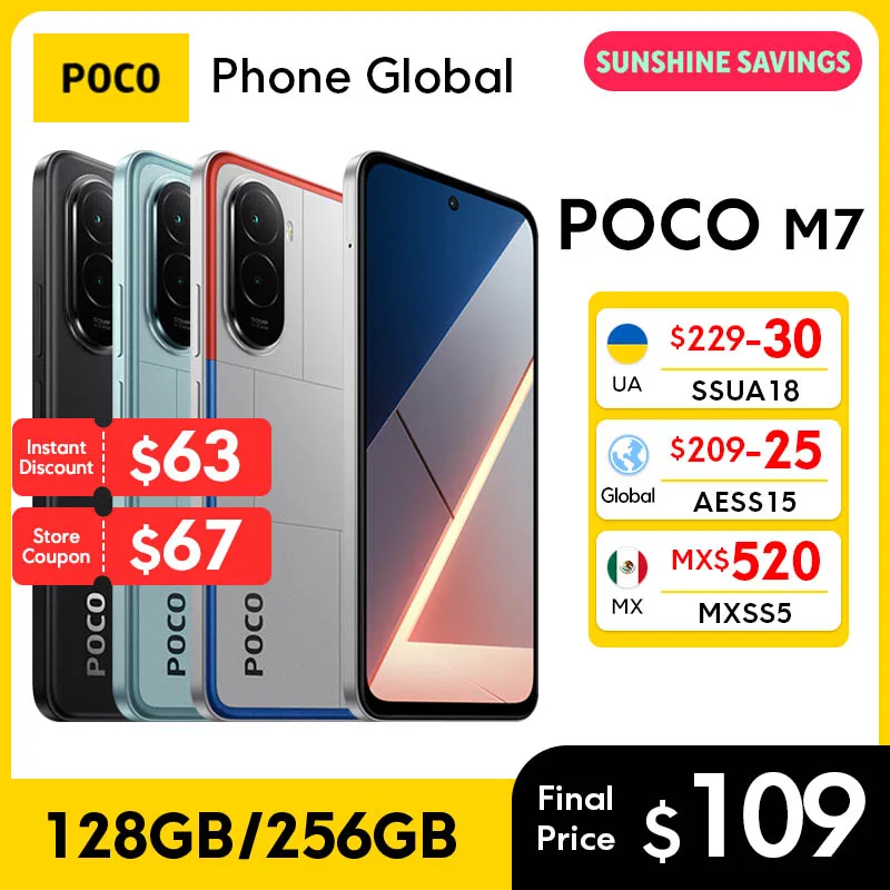 POCO M7 글로벌 버전 스냅드래곤 685 스마트폰 6.9인치 144Hz FHD+ 도트 디스플레이 50MP 카메라 7000mAh 배터리 33W 고속 충전 NFC