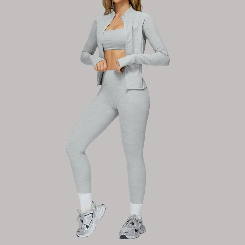 

New Women 3-piece Yoga Set Tight Beautiful Back Sports Bra High-waisted Hip-lifting Tights Pants Outdoor Running Gym Fitness Set