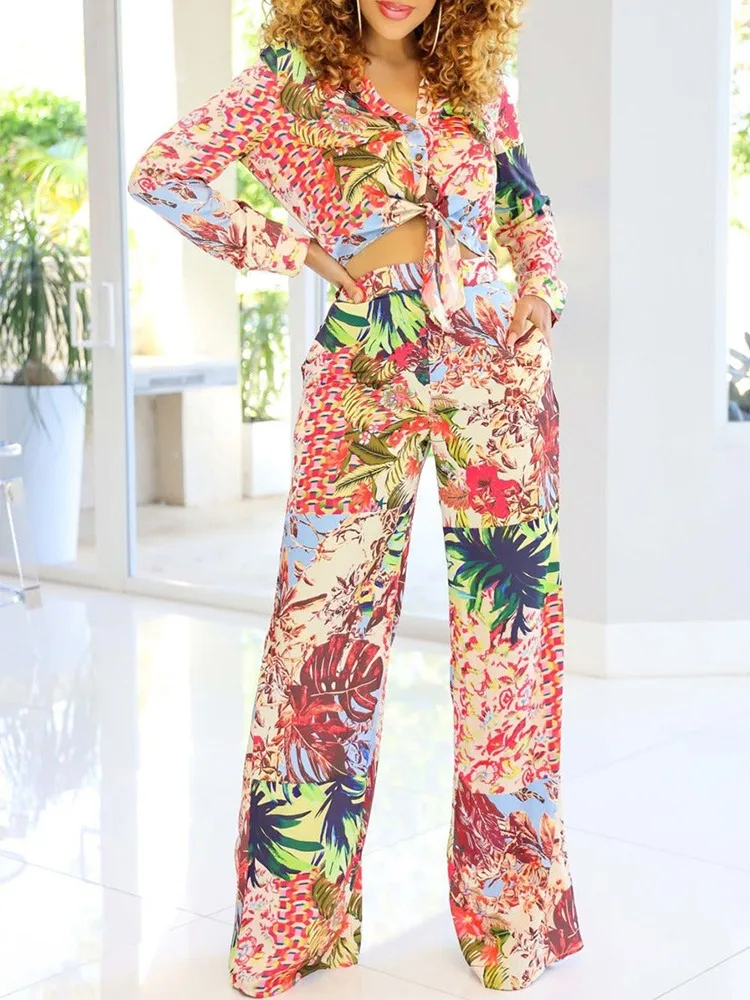 

ALL Floral Print Bright Silk Women's Pants Set Ensemble Femme 2 Pièces 2023 NEW