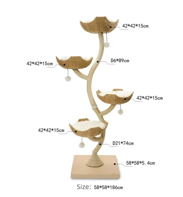 Factory 2023 New Designed Luxury Cat Tree Tower Real Branch Wood Luxury Cat Condo Scratching Tree