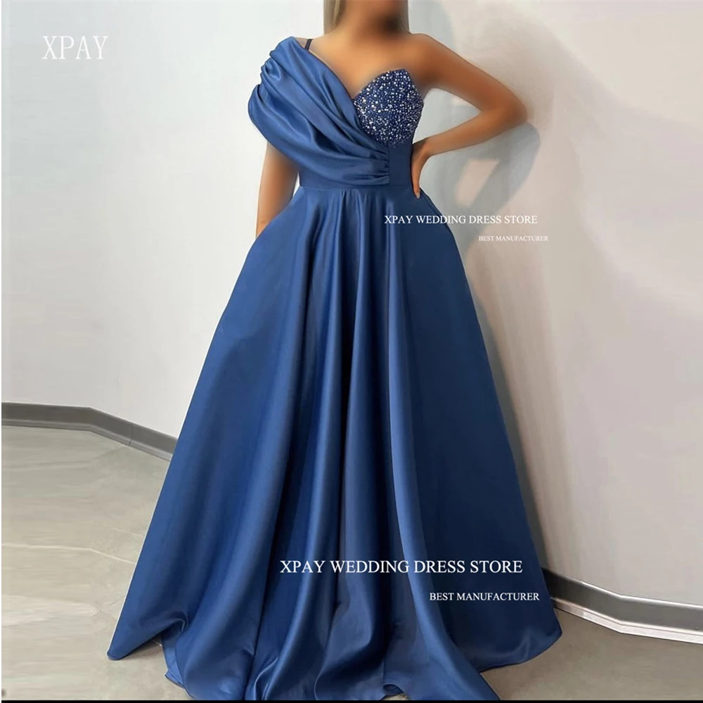 XPAY-Vestidos de Noite Azul Empoeirado Feminino, Linha, Longo, Purpurina, Um Ombro, Seda Lantejoula, Cetim, Vestidos Formais de Baile, Festa de Casamento