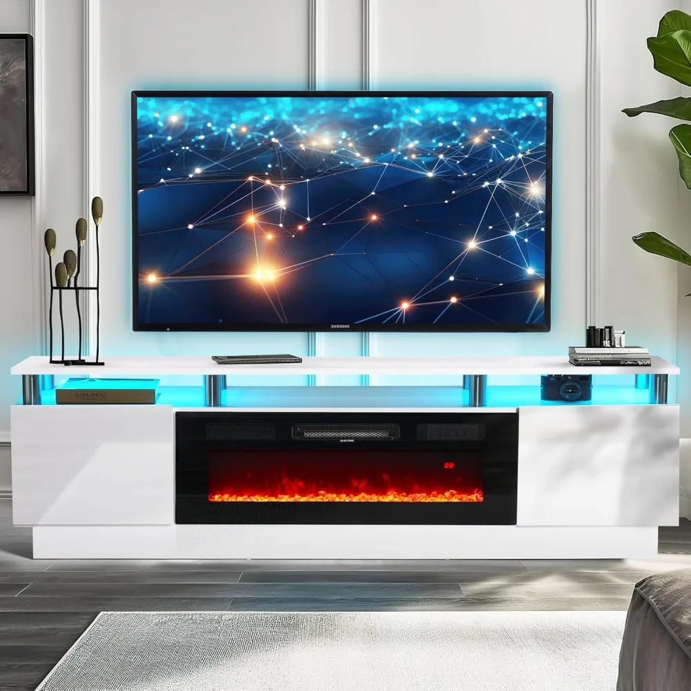 

80" Modern Electric Fireplace TV Stand for TVs Up to 90 inch, with Electronic Flame and LED Lights