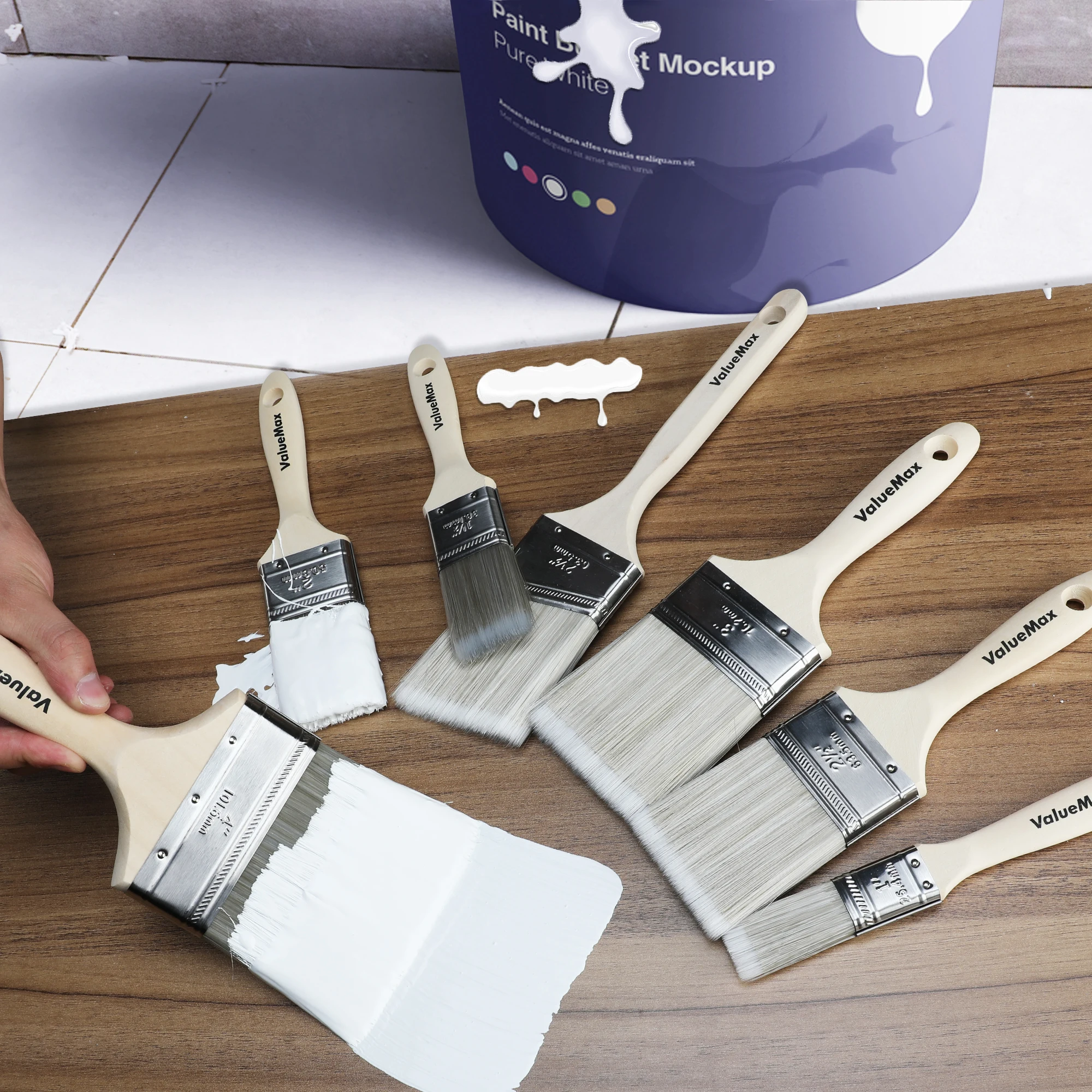 Valuemax 7pcs 페인트 브러시 세트 벽 및 가구 페인트 페인트 브러시 벽 가장자리 트림 페인트 브러시에 대 한 나무 손잡이 페인트 브러시