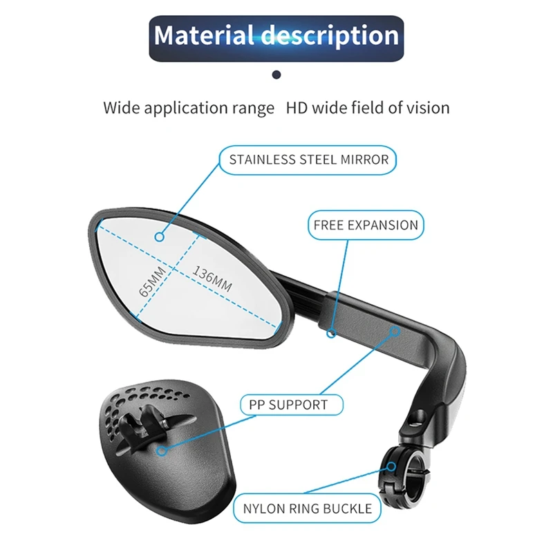 Bicyle Rearview Mirrors Flat Wide Angle Adjustable Electric Motorcycle Bike Handlebar Flexible Rear View Mirror