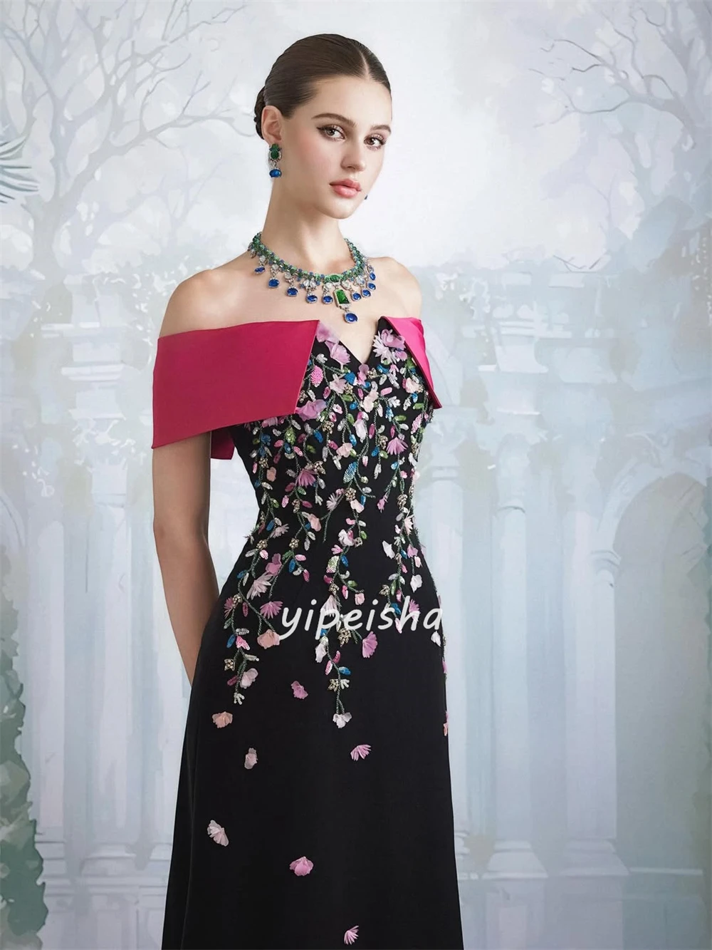 Индивидуальные современные стильные элегантные джерси с бисером и цветами ручной работы, прямые длинные платья с открытыми плечами, платья для особых случаев на заказ