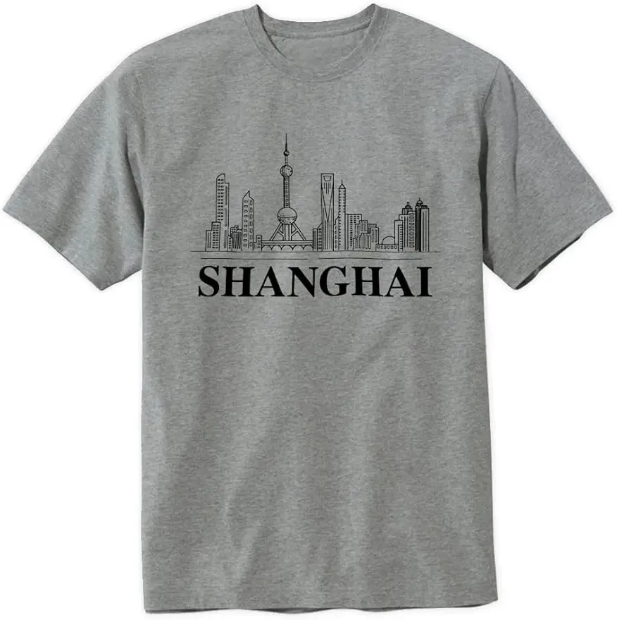 

Shanghai City T-Shirt Shanghai Skyline Design Tee Short Sleeve Unisex Shirt