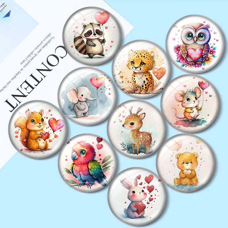 

Valentine's Day animals elephant bear deer 10pcs 12mm/18mm/20mm/25mm Round photo glass cabochon demo flat back Making findings
