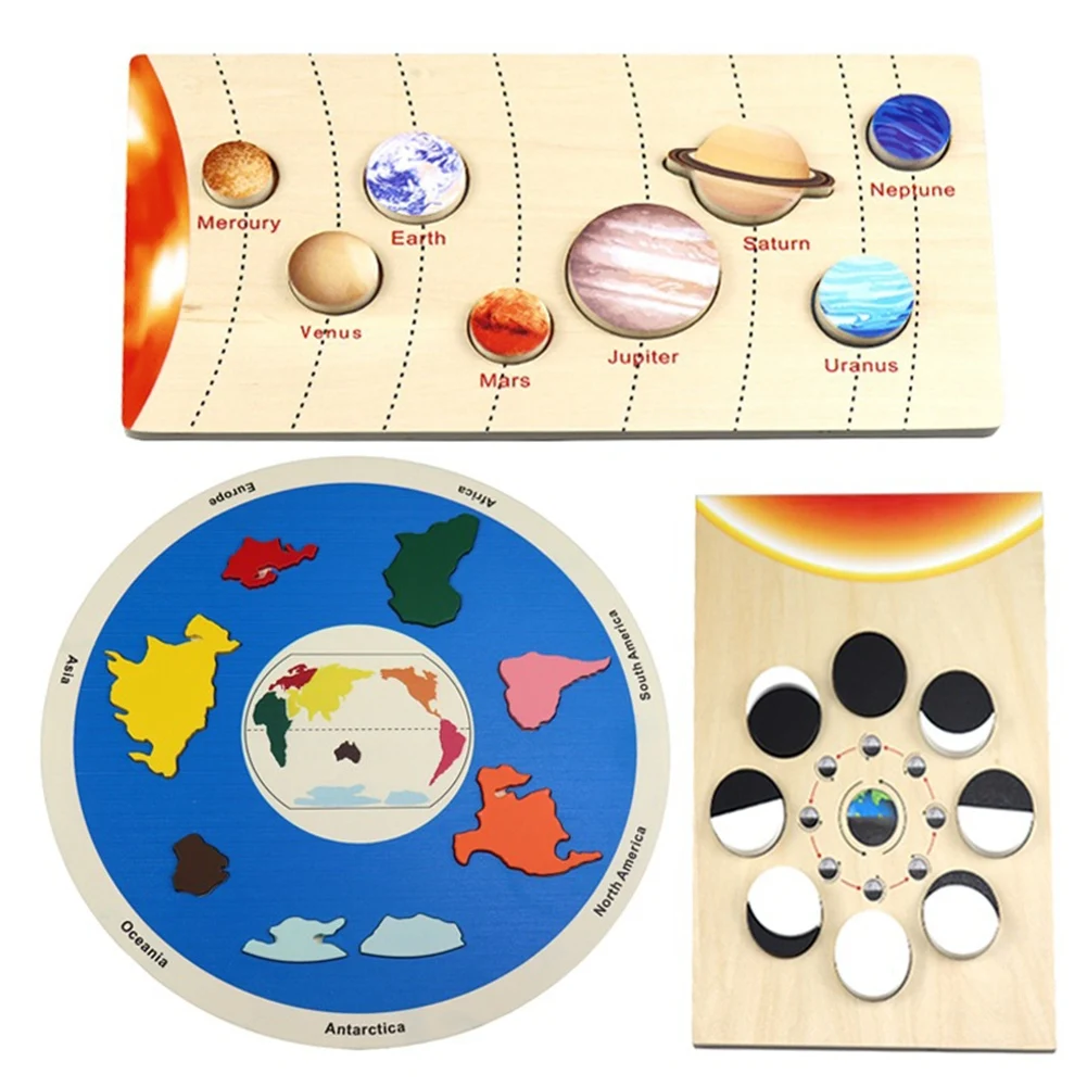 BAAU Wooden Planet Puzzles Learning Toy Kids Change Cognitive World Map Matching Game for 3-6 Years Old A