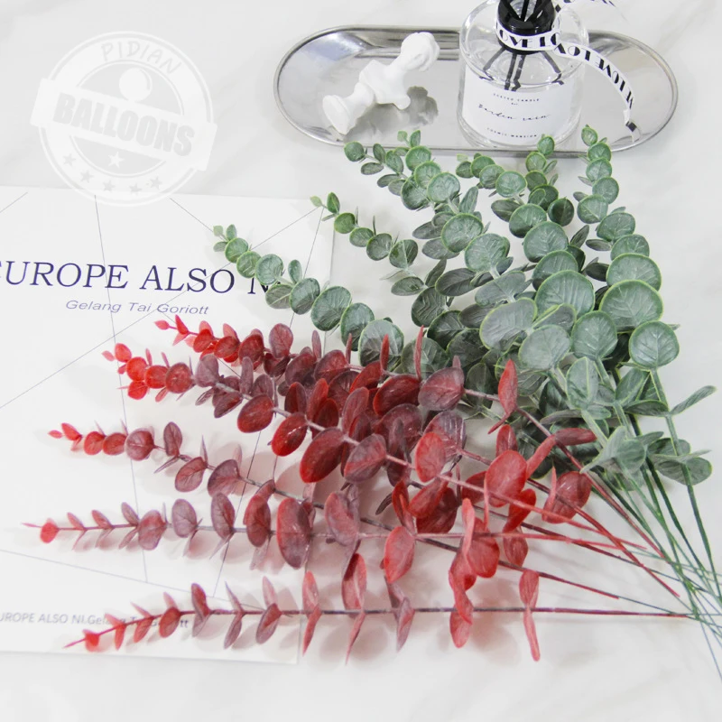 

10pcs 38cm Eucalyptus Leaf Simulation Flower Red Green White Leaf Decoration Wedding Birthday Family Flower Arrangement Plants
