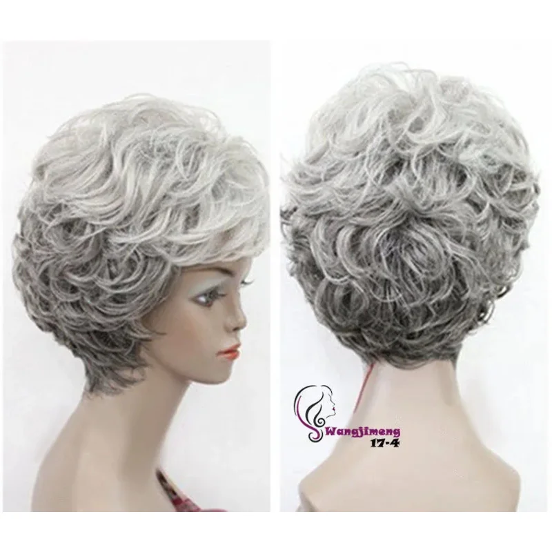 

> > > New Old Women Grandma Hairpieces Mixed Grey Curly Lady Wigs
