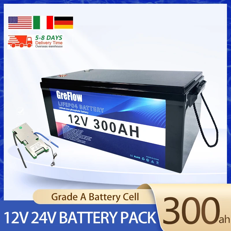 

New 100AH-300AH LiFePO4 Battery pack 12V 24V Lithium Iron Phosphate Batteries 6000 Cycles Touring car Solar Wind Tax Free