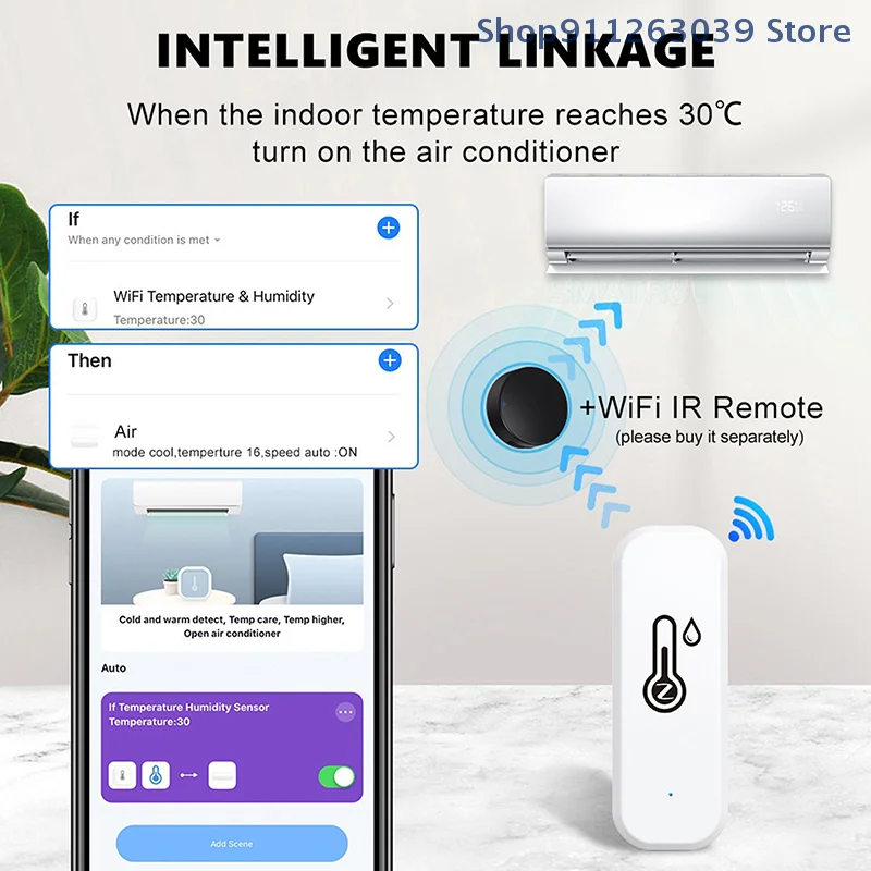 （SS） Zigbee WiFi Temperature Humidity Sensor APP Remote Monitor Home Connected Thermometer SmartLife With Alexa Google Assistant