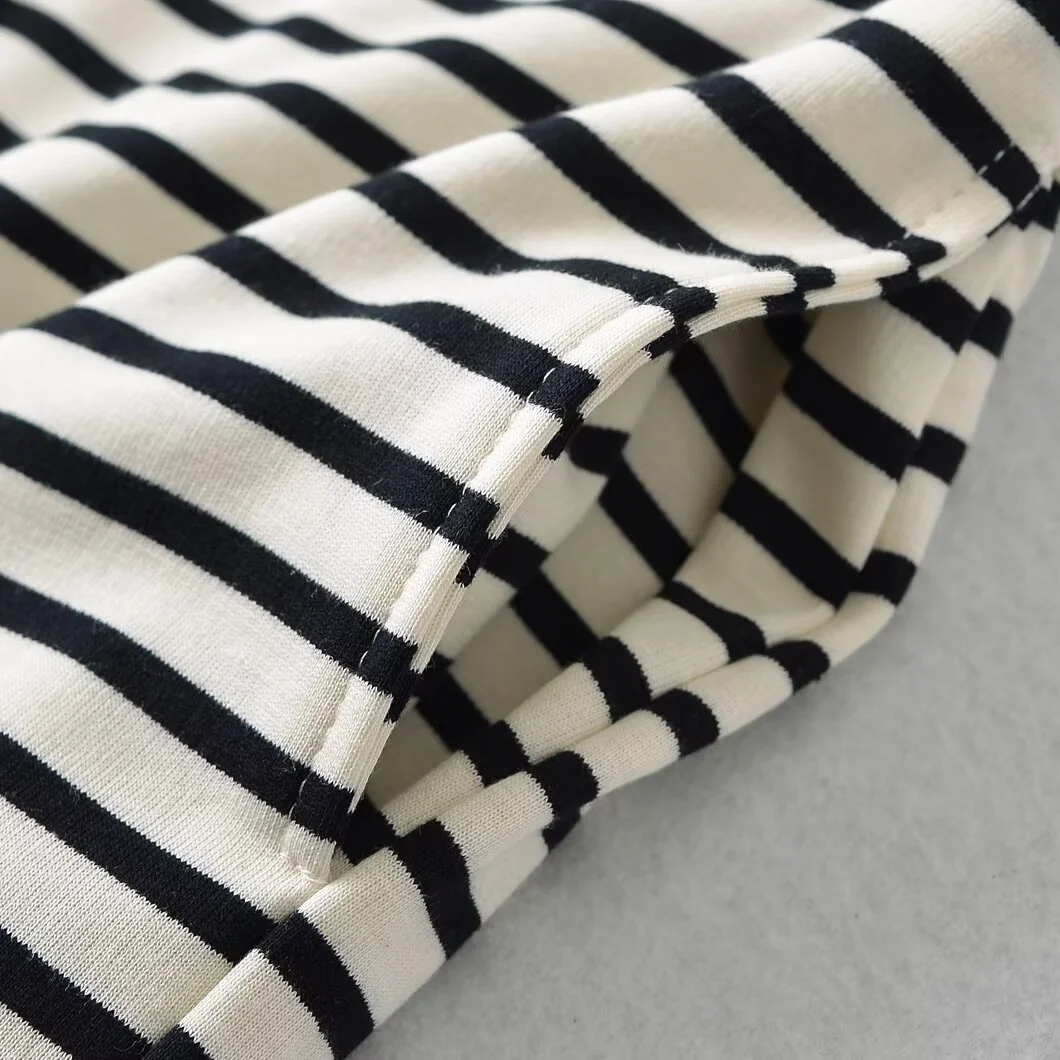 Lente nieuwe dames losse wijde pijpen casual broek trekkoord draperen vloerlengte wandelbroek zwart witte strepen broek