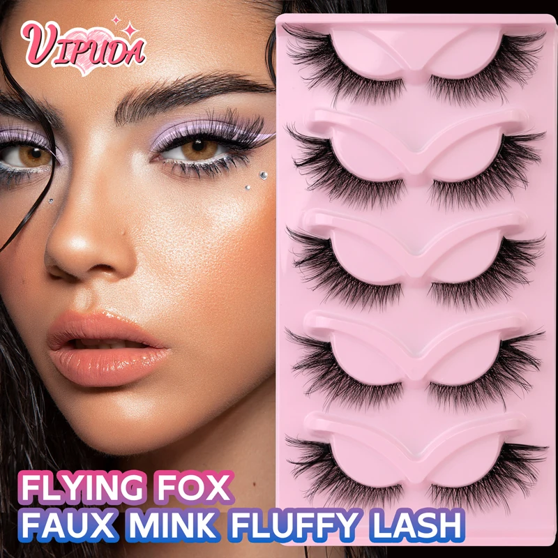 5/7Pairs Lashes Cat Eye 3D Mink Eyelashes Wing-shaped Natural Realistic Messy Eyelashes Fluffy Volume Thick Fake Lash Elongated