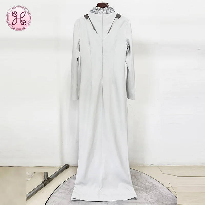 Abito da tappeto rosso celebrità 2025 - Abito lungo con perline ritagliate con spacco alto (abbigliamento da sera e da festa di lusso da donna)