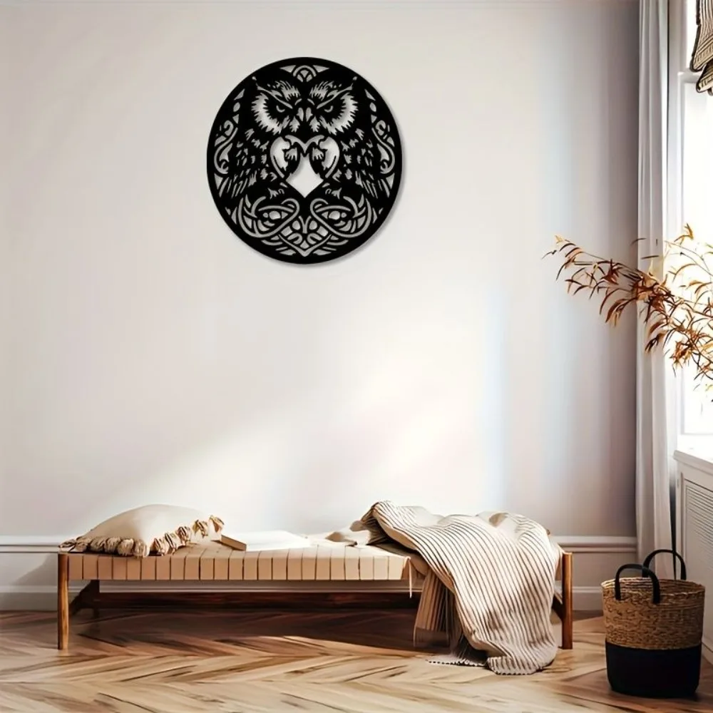 CIFBUY Celtic Owl Wrought Iron Wall Art, Black Metal Hanging Ornament Decor for Bar and Living Room