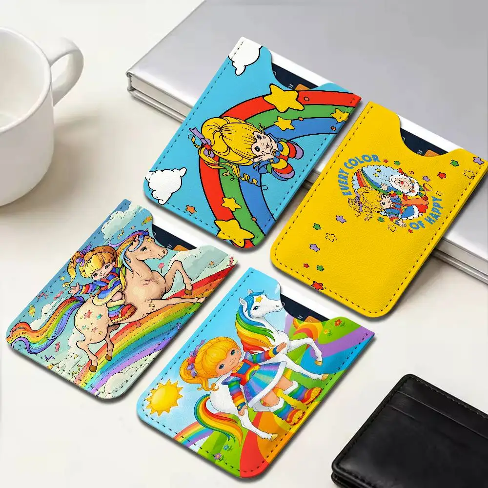 Rainbow Brite Anime Herren Leder-Kartenetui, Minimalistischer Mini-Kredit-/Bus-ID-Kartenhalter, Klein und Kompakt für Büro und Geschäft