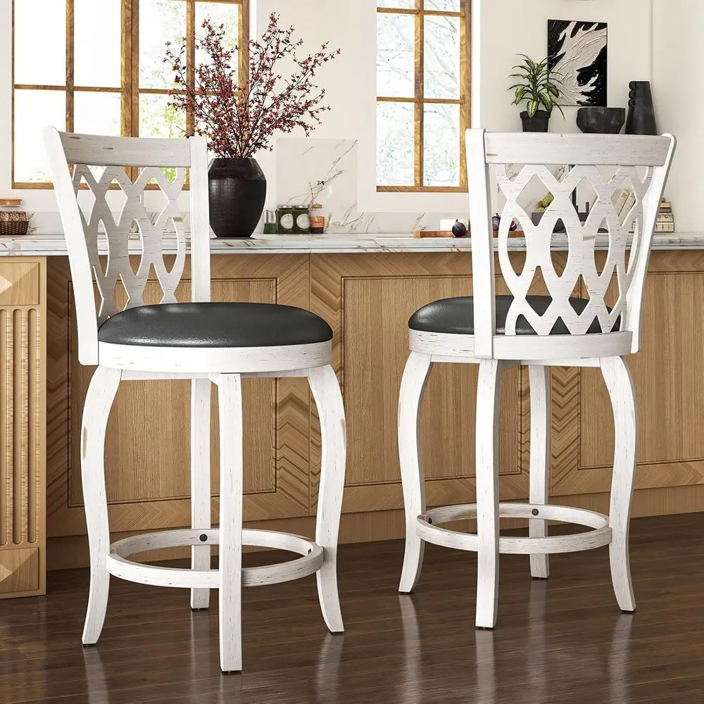 

Counter Height Swivel Bar Stools Set of 2 for Kitchen Island, Farmhouse Barstool Chair with Back and Footrest, Upholstered Barst