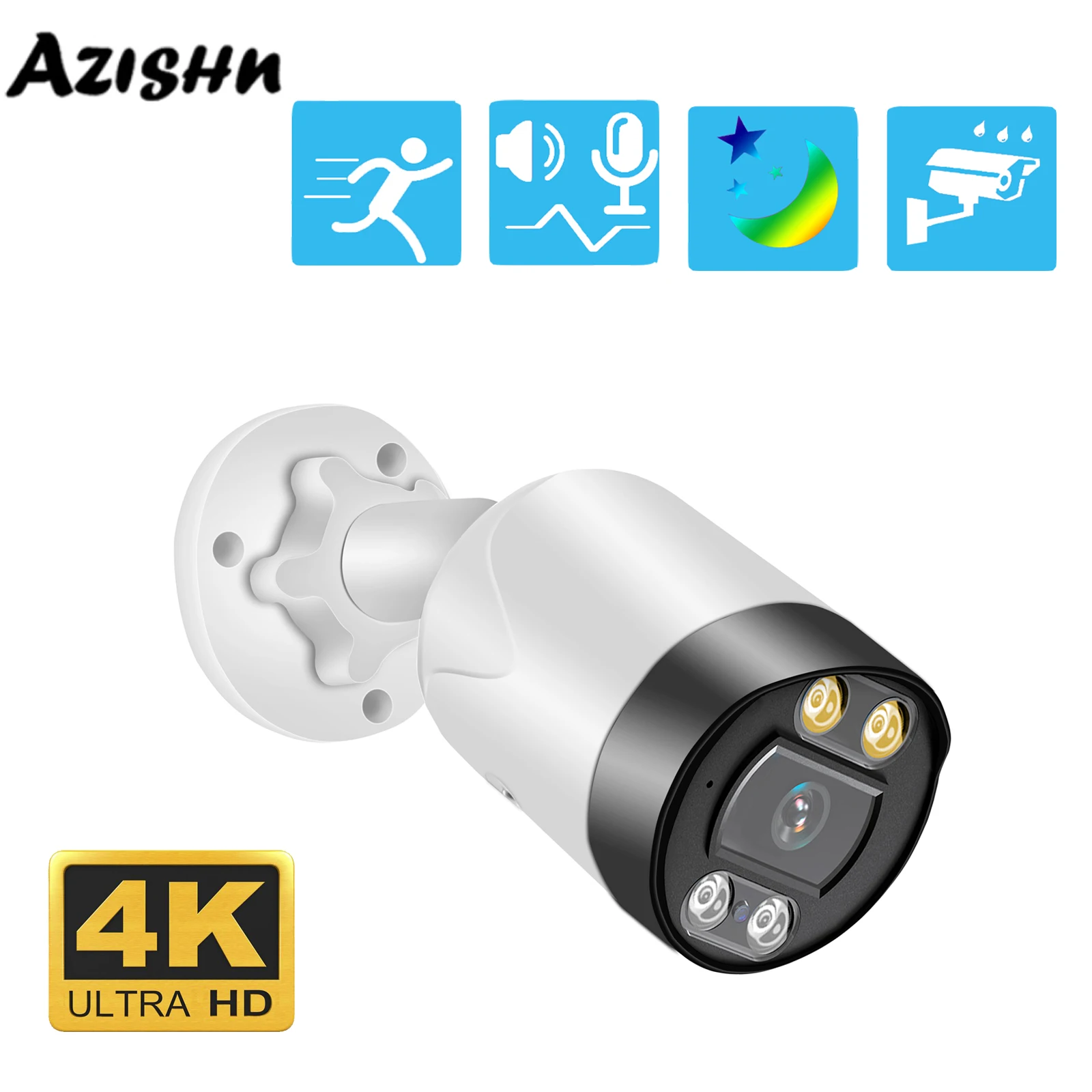 

AZISHN Outdoor POE AI Motion Detection 8MP 5MP 4K Surveillance Camera