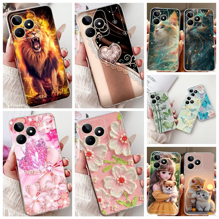 For Realme C51 C53 Phone Case Realme Note 50 Back Cover Soft Silicone Transparent TPU Bumper Funda Lion Cat Women Fashion Cases