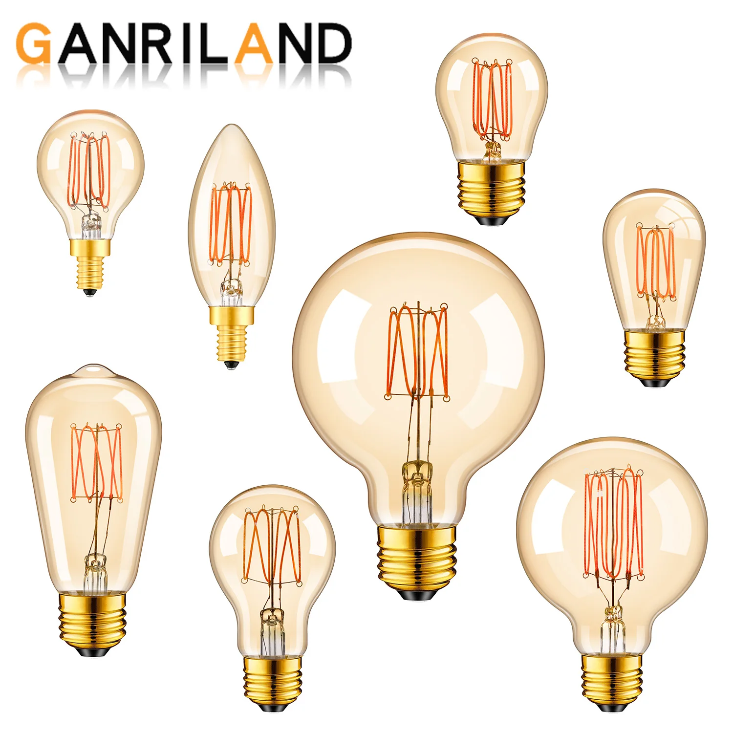 

Винтажные светодиодные лампы Эдисона E27 E14, 220В 3Вт, спиральная нить, C35 G45 ST45 ST58 A19 G80 G95, янтарное стекло, ретро-декор