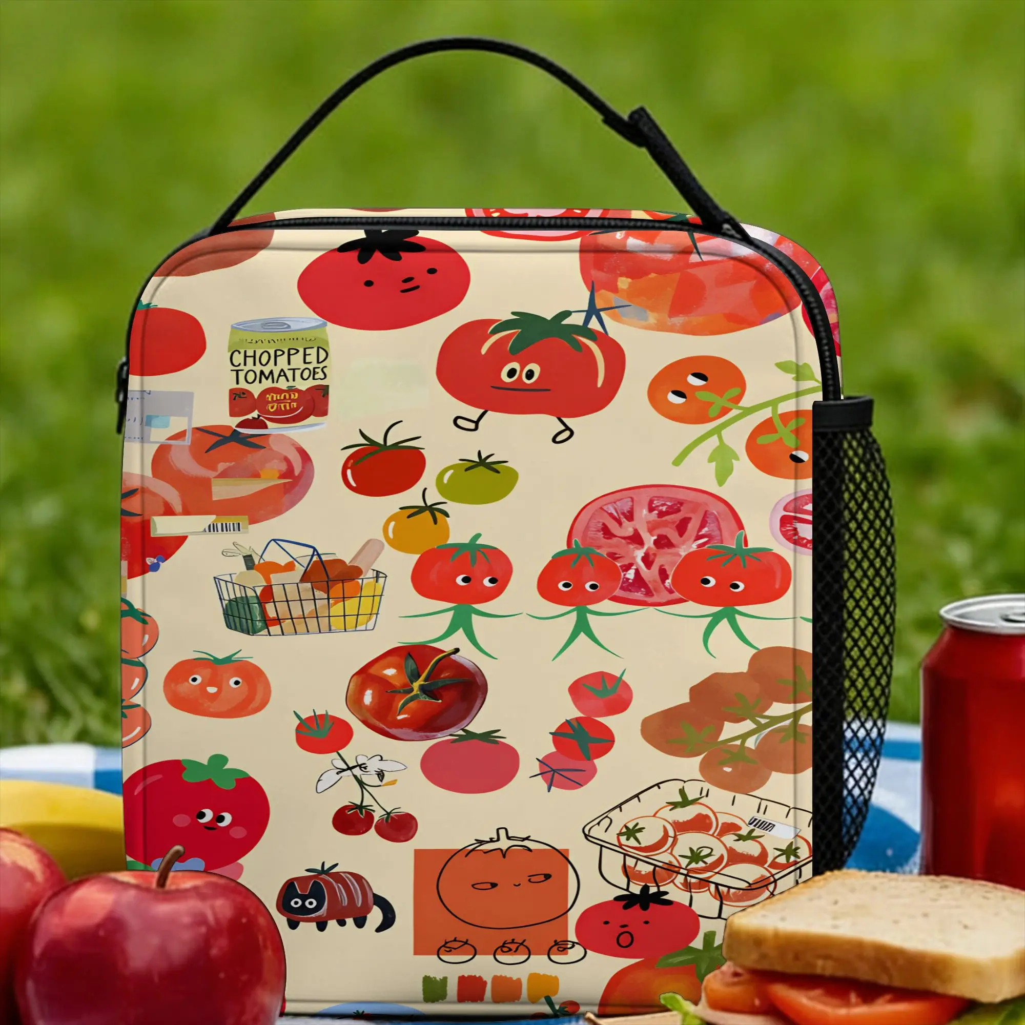 Tomato - Red Background Lunch Bag  Funny Lunch Box For Men Picnic Convenient Cooler Bag Oxford Custom Tote Food Bags