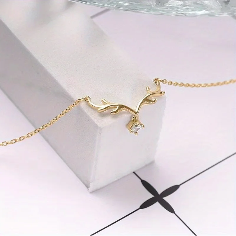 Elegant Forest Deer Horn Fashion Necklace Clavicle Chain For New Year Christmas Party Birthday Valentine\'s Day Lovers Gifts