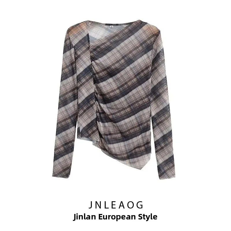 

JNLEAOG Осенняя новинка: Женская футболка с длинным рукавом из мягкой французской марлевой ткани (полиэстер)