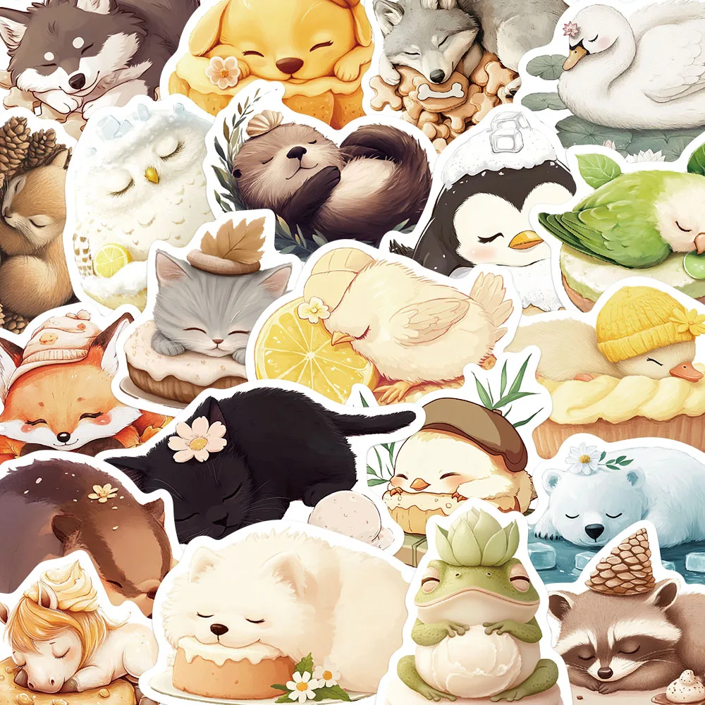 

50PCS Sleeping Animals Stickers DIY Cartoon Toy Decals For Laptop Luggage Notebooks Skateboards Refrigerator Graffiti Stickers